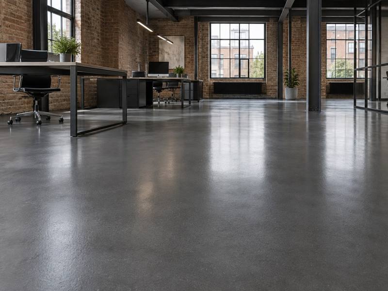 Grey epoxy floor in a brick loft office in Cambridge